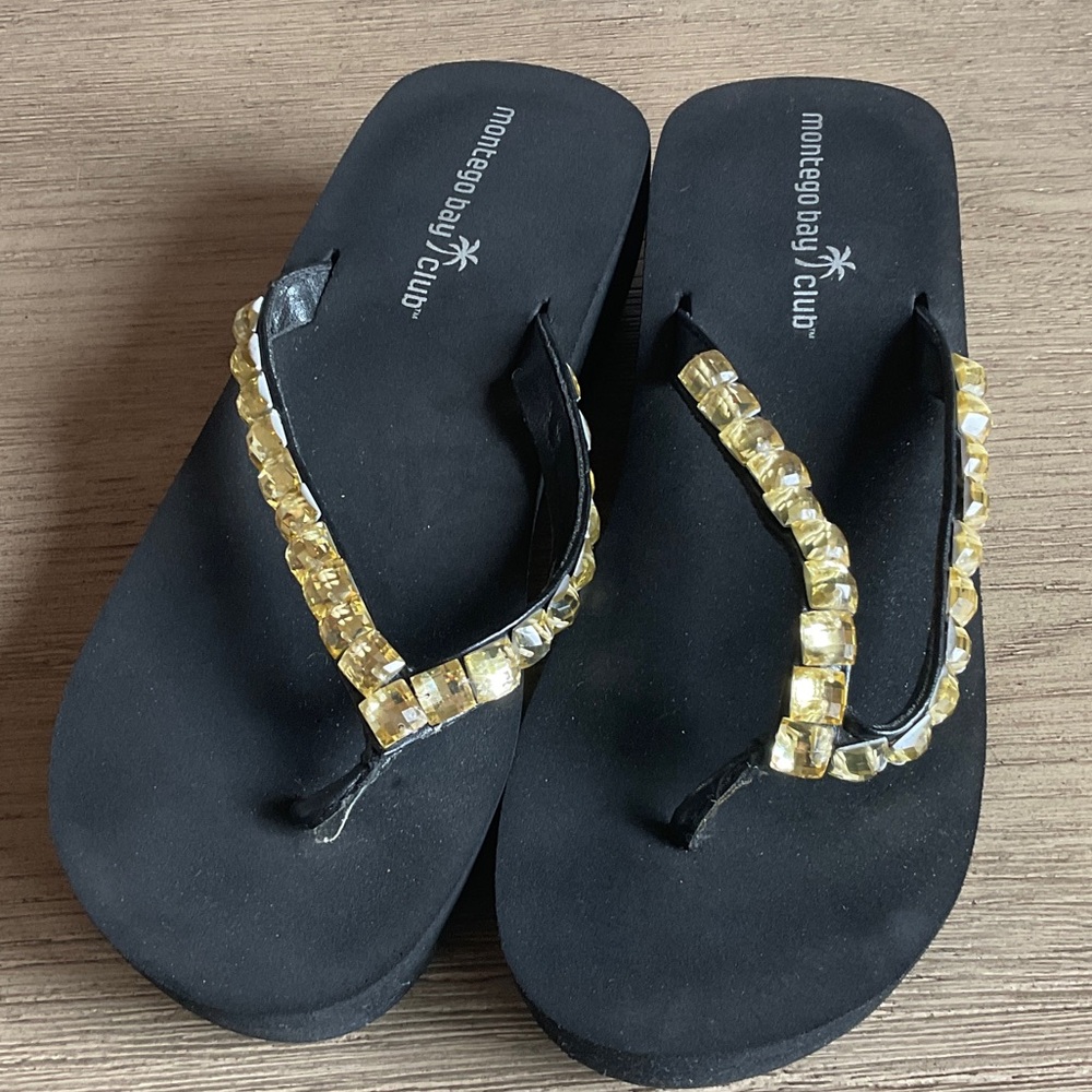 Montego Bay Club Black Sandals with Gold Accents